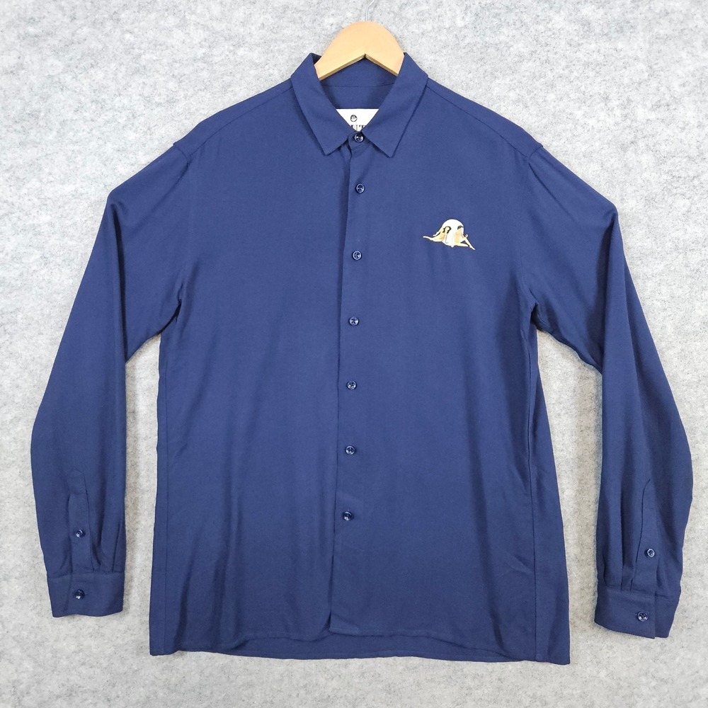 Bruta Men's Blue‎ Embroidered Button Up Shirt Size S Nude Couple Moon 100% Rayon